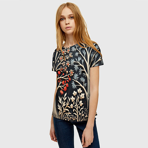 Женская футболка Новогодние узоры и деревья / 3D-принт – фото 3