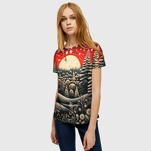 Женская футболка Новогодняя сказка зимний рисунок / 3D-принт – фото 3