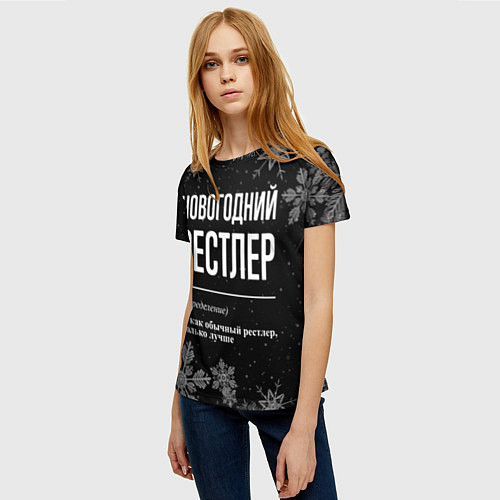 Женская футболка Новогодний рестлер на темном фоне / 3D-принт – фото 3