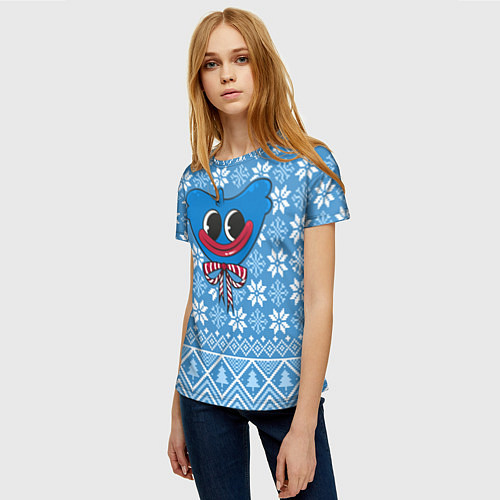 Женская футболка Huggy Wuggy christmas sweater / 3D-принт – фото 3