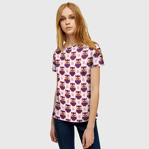 Женская футболка Сова и цветок / 3D-принт – фото 3
