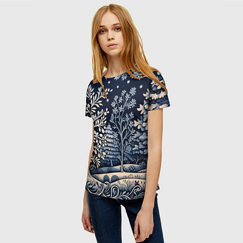 Женская футболка Ледяные узоры нового года / 3D-принт – фото 3