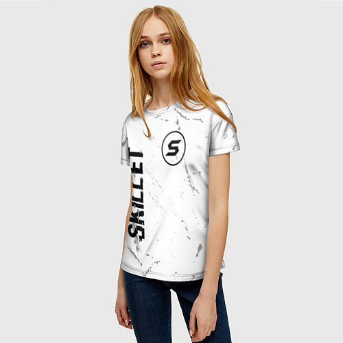 Женская футболка Skillet glitch на светлом фоне вертикально / 3D-принт – фото 3