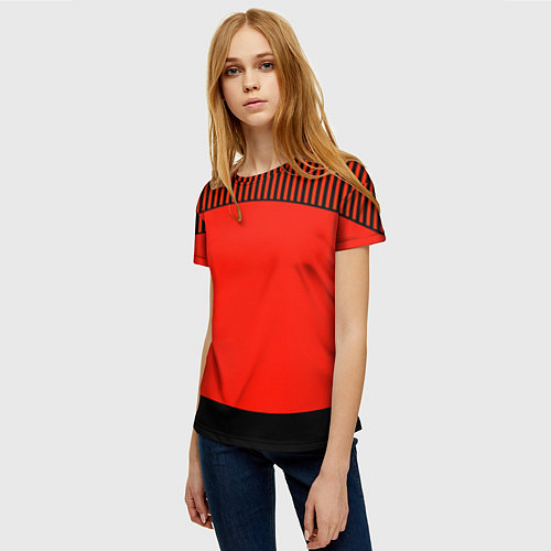 Женская футболка Оранжево черный комбинированный узор в полоску / 3D-принт – фото 3