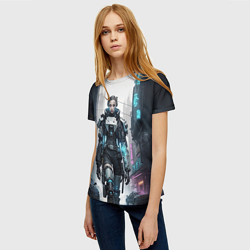 Женская футболка Девушка-исполин / 3D-принт – фото 3