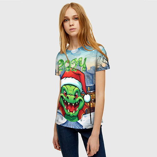 Женская футболка Дракон зимние забавы / 3D-принт – фото 3