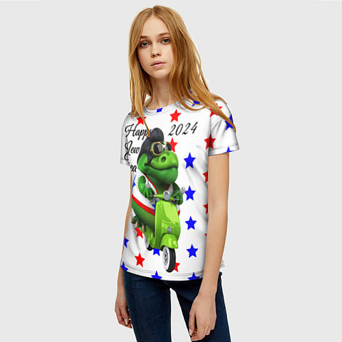 Женская футболка Крутой дракон на скутере 2024 / 3D-принт – фото 3