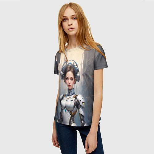 Женская футболка Девушка в футуристичной тиаре / 3D-принт – фото 3