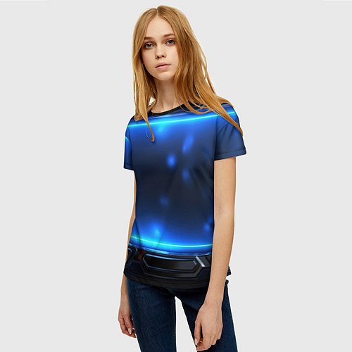 Женская футболка Синий неоновый экран / 3D-принт – фото 3