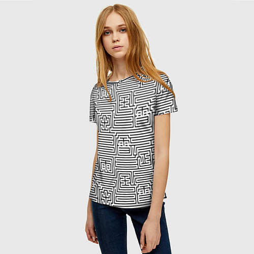Женская футболка Лабиринт с иероглифами на белом / 3D-принт – фото 3