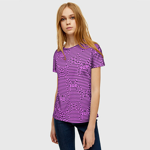 Женская футболка Лабиринт с иероглифами на сиреневом / 3D-принт – фото 3