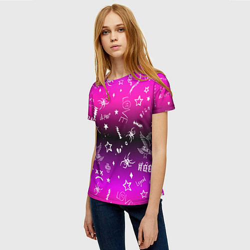Женская футболка Тату Лил Пипа на фиолетовом / 3D-принт – фото 3