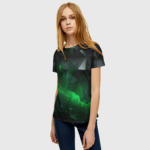 Женская футболка Асимметрия зеленого узора / 3D-принт – фото 3