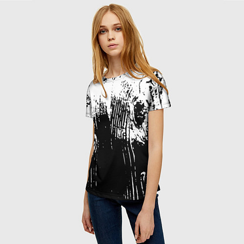 Женская футболка Черно-белая абстракция гранж / 3D-принт – фото 3