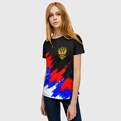 Футболка женская Россия триколор герб краски, цвет: 3D-принт — фото 2
