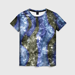 Футболка женская Абстракция - гранж синие полосы на сером, цвет: 3D-принт