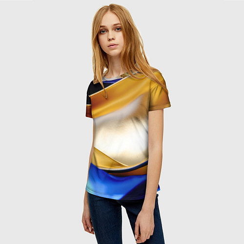 Женская футболка Белая желтая синяя абстракция / 3D-принт – фото 3