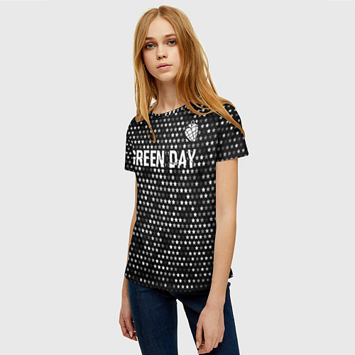 Женская футболка Green Day glitch на темном фоне посередине / 3D-принт – фото 3