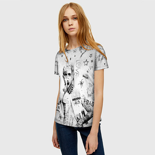 Женская футболка Лил Пип на сером фоне / 3D-принт – фото 3