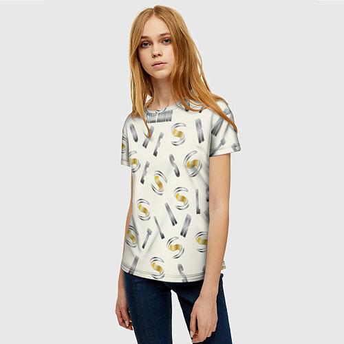 Женская футболка Стальная броня - буквеный паттерн / 3D-принт – фото 3