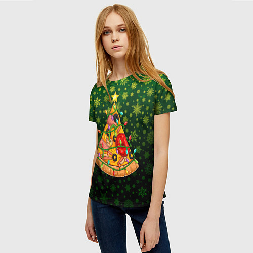 Женская футболка Пицца-ёлка / 3D-принт – фото 3