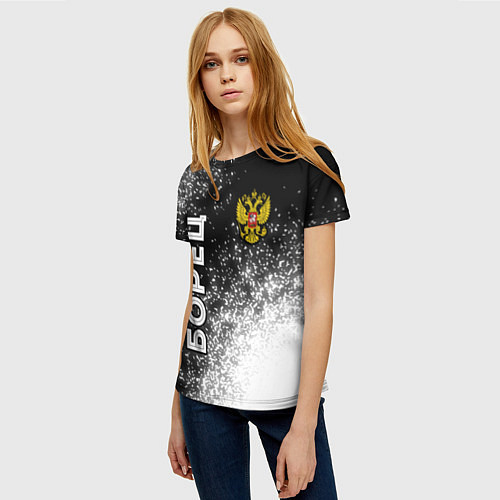 Женская футболка Борец из России и герб РФ вертикально / 3D-принт – фото 3