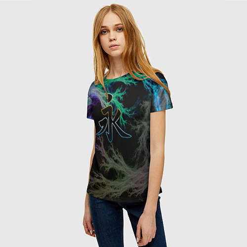 Женская футболка Неоновый иероглиф / 3D-принт – фото 3