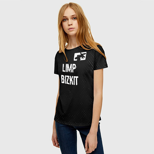 Женская футболка Limp Bizkit glitch на темном фоне посередине / 3D-принт – фото 3