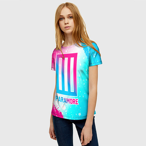 Женская футболка Paramore neon gradient style / 3D-принт – фото 3