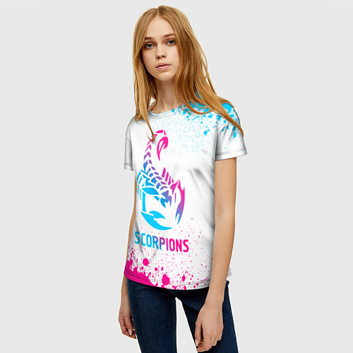 Женская футболка Scorpions neon gradient style / 3D-принт – фото 3
