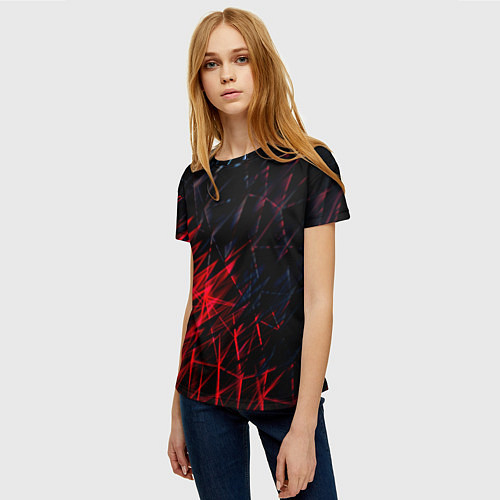 Женская футболка Красно чёрные узоры / 3D-принт – фото 3