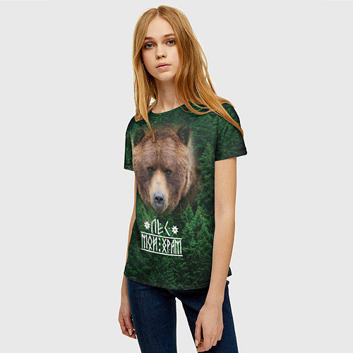 Женская футболка Медведь - лес мой храм / 3D-принт – фото 3