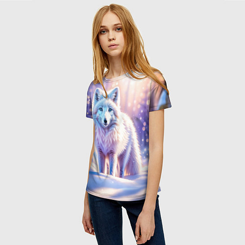 Женская футболка Заснеженный зимний пейзаж с песцом / 3D-принт – фото 3