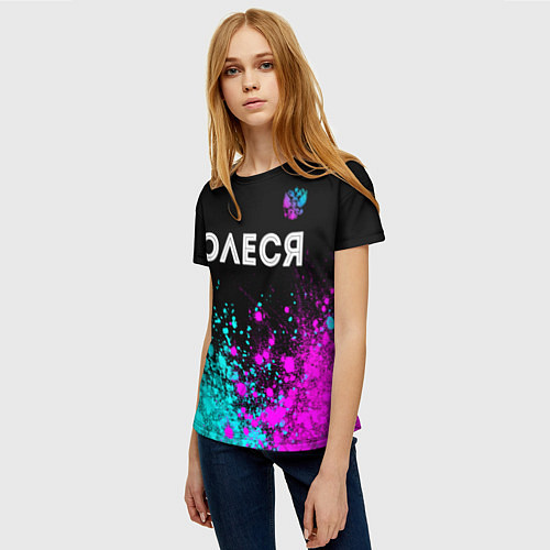 Женская футболка Олеся и неоновый герб России посередине / 3D-принт – фото 3