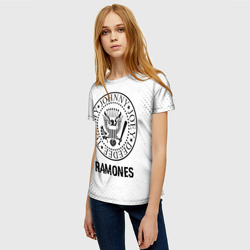 Женская футболка Ramones glitch на светлом фоне / 3D-принт – фото 3