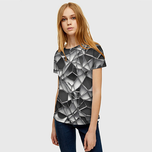 Женская футболка Чёрно-белая сетка / 3D-принт – фото 3