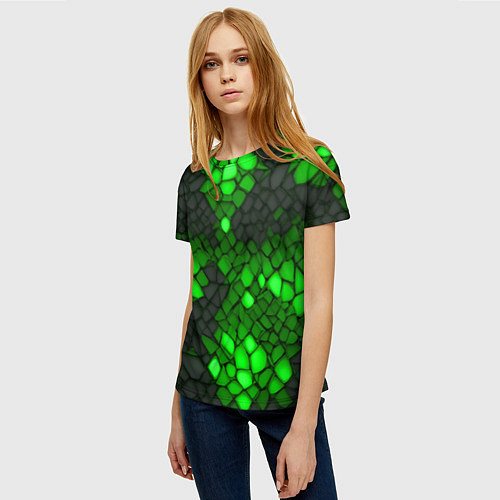 Женская футболка Зелёный трескающийся камень / 3D-принт – фото 3
