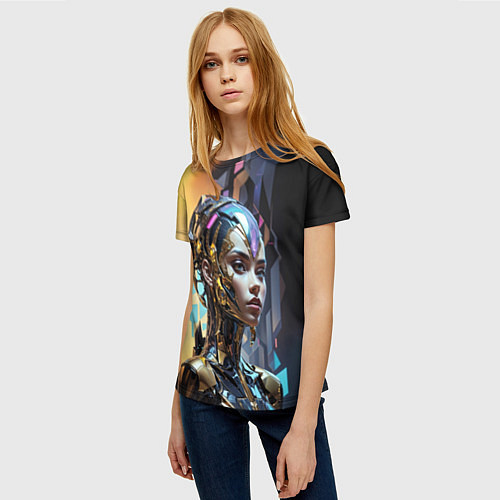 Женская футболка Девушка в зеркальной броне / 3D-принт – фото 3