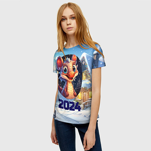 Женская футболка Миниатюрный представитель зимы / 3D-принт – фото 3