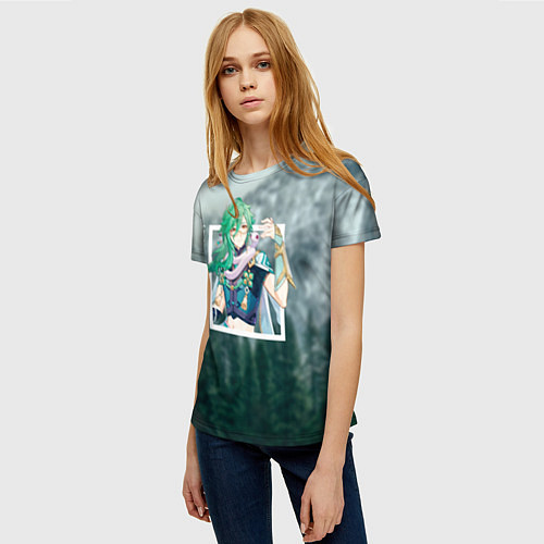 Женская футболка Бай Чжу на фоне природы / 3D-принт – фото 3