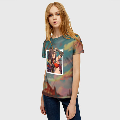 Женская футболка Дэхья на фоне природы / 3D-принт – фото 3