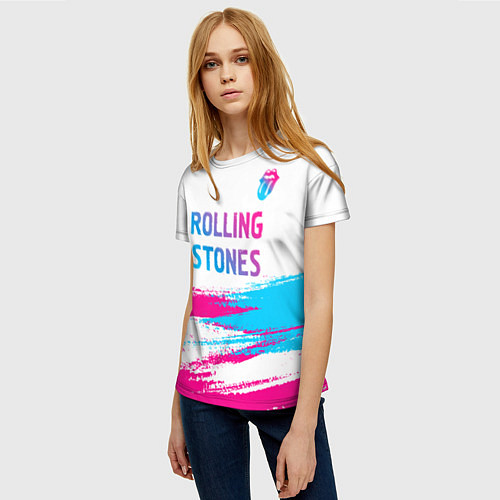 Женская футболка Rolling Stones neon gradient style посередине / 3D-принт – фото 3