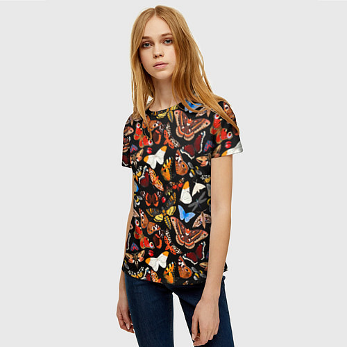 Женская футболка Разноцветные тропические бабочки / 3D-принт – фото 3