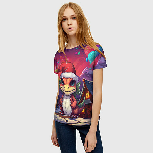 Женская футболка Маленький новогодний милый дракон 2024 / 3D-принт – фото 3