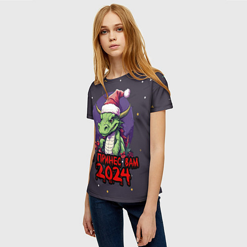 Женская футболка Новогодний дракон принес 2024 / 3D-принт – фото 3