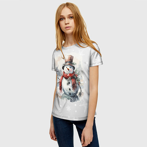 Женская футболка Снеговик во дворе / 3D-принт – фото 3