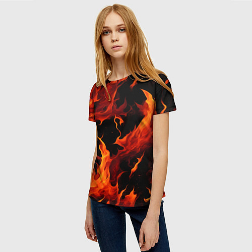 Женская футболка Пламя в темноте / 3D-принт – фото 3