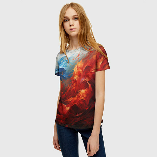 Женская футболка Абстрактный белый синий красный дым / 3D-принт – фото 3