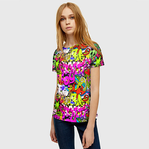 Женская футболка Цветное граффити / 3D-принт – фото 3