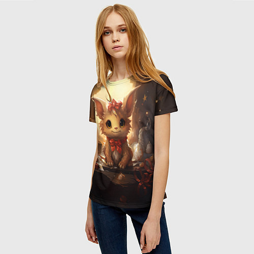 Женская футболка Дракоша в огоньках 2024 / 3D-принт – фото 3